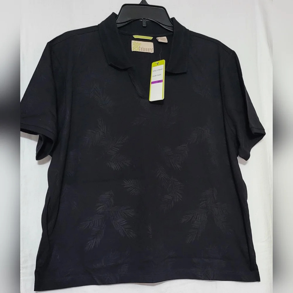 NWT Cubavera Women's Black Short Sleeve Palm Polo, Size XXL‎